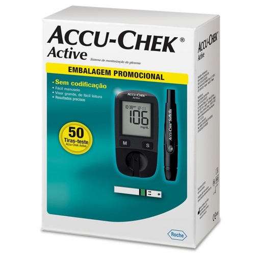 Kit Accu-Chek Active medidor + lancetador + lancetas com 10 unidades + tiras com 50 unidades