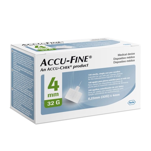 Agulha para Caneta Aplicadora de Insulina Accu-Fine 32g, 4mm, 100 unidades