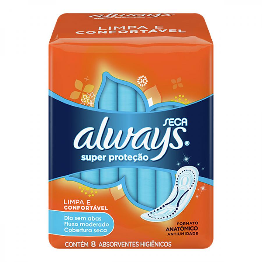 Absorvente Always Super Protecao Seca sem Abas 8 Unidades