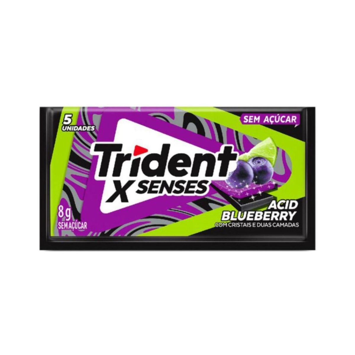 Chiclete XSenses Acid Blueberry Trident 8g 5 Unidades