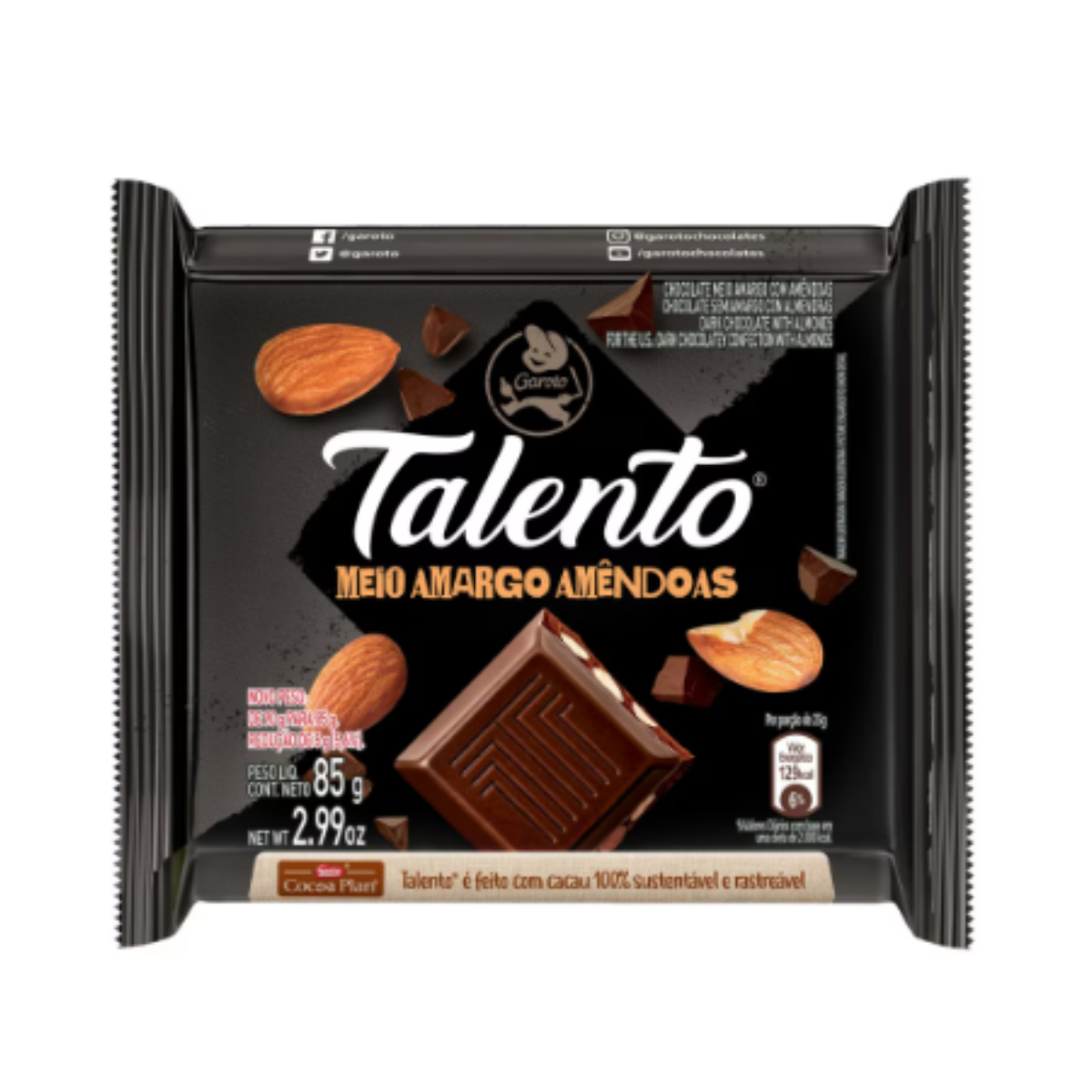 Chocolate Talento Meio Amargo Com Amendoas Garoto 85g