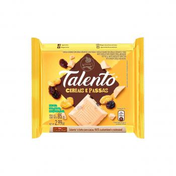 Chocolate Garoto Talento Branco com Cereais e Passas 85g