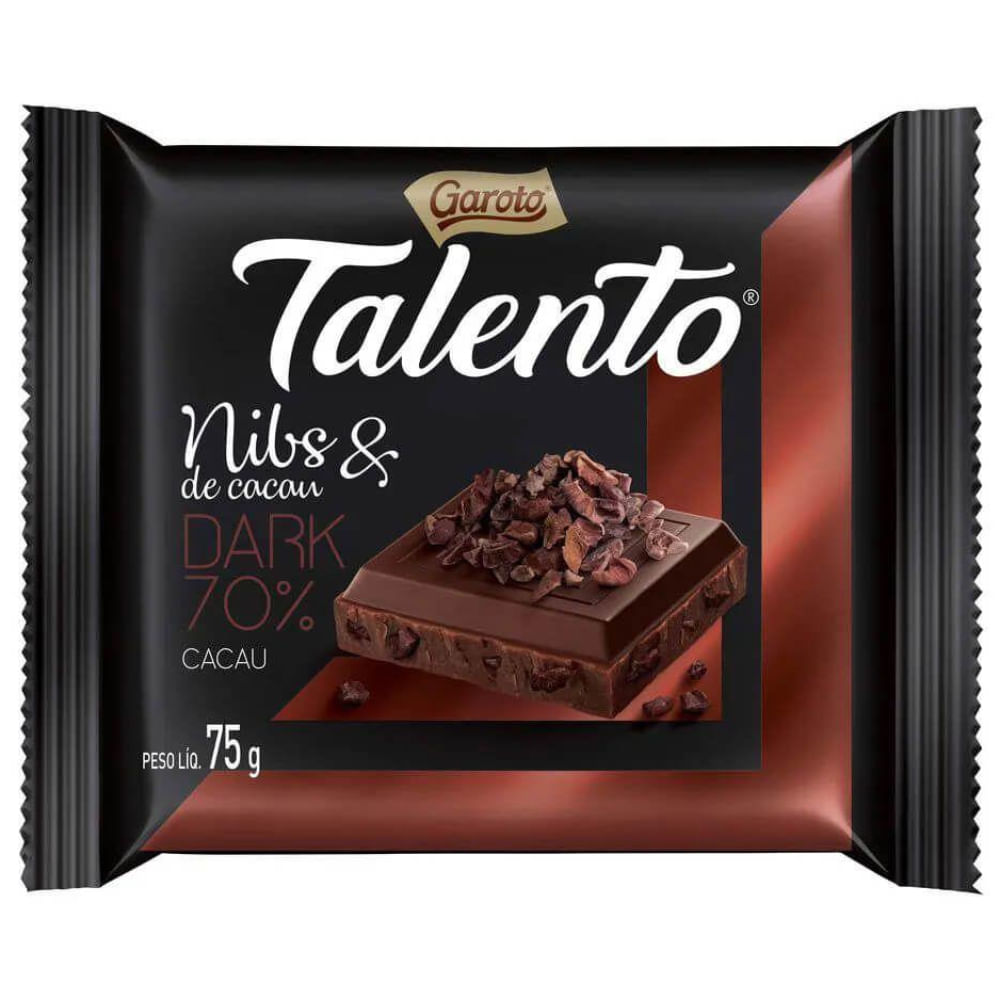 Chocolate Meio Amargo Garoto Talento Nibs de Cacau 75g