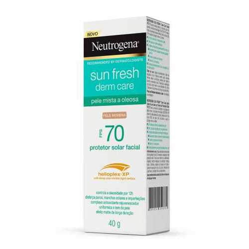 Protetor Solar Facial Neutrogena Sun Fresh Derm Care Pele Mista a Oleosa FPS 70, pele morena, locao com 40g