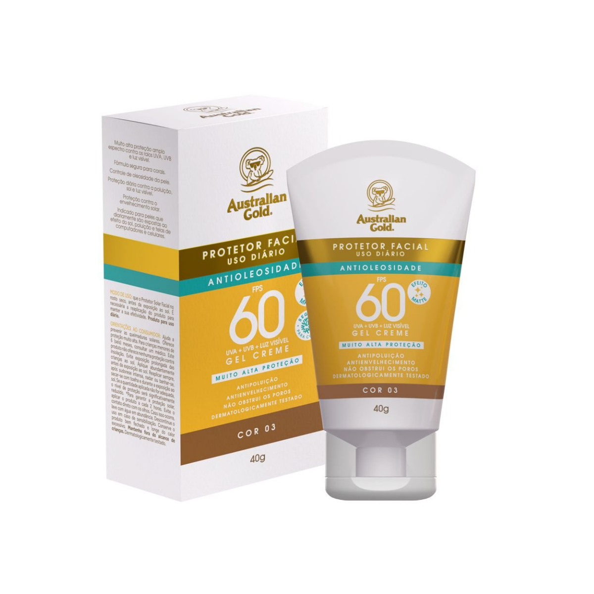 Protetor Solar Australian Gold Antipoluicao gel creme FPS 50 com 50g