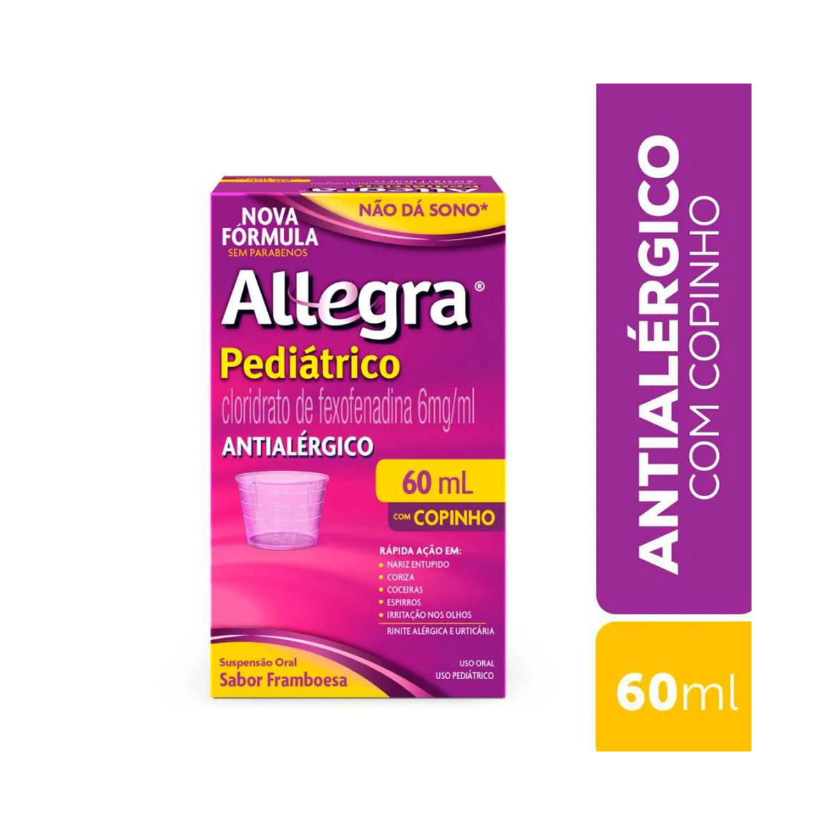 Allegra 6mg/mL Caixa 1 Frasco 60mL De Suspensao De Uso oral Sabor Framboesa + Copo Dosador