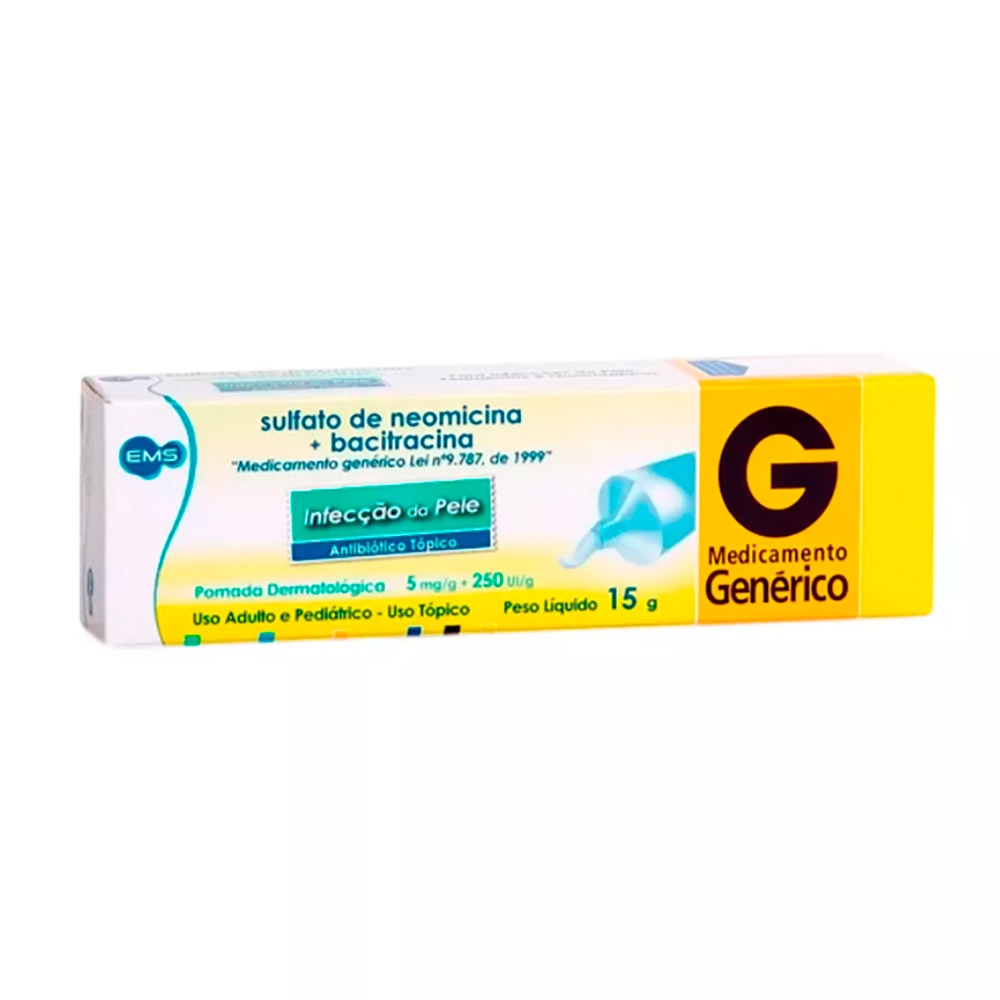 Sulfato de Neomicina 5mg + Bacitracina Pomada 250UI 15g