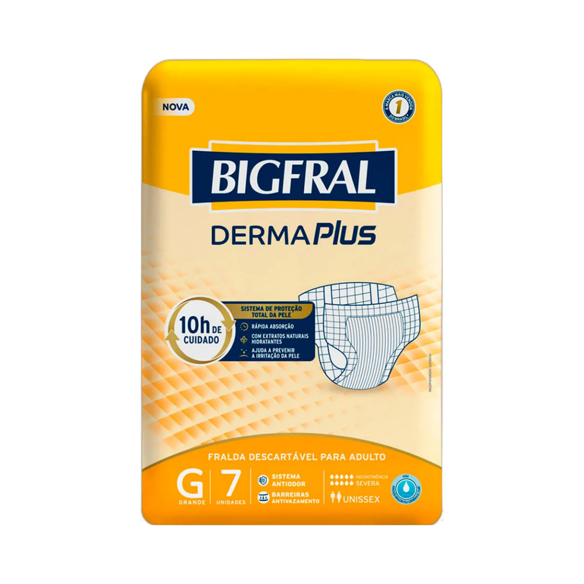 Fralda Geriátrica Bigfral Derma Plus G, pacote com 7 unidades