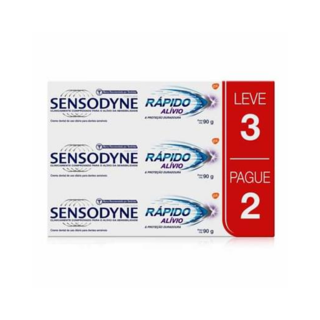 Creme Dental Sensodyne Rapido Alivio pague 2 leve 3 unidades 90g cada