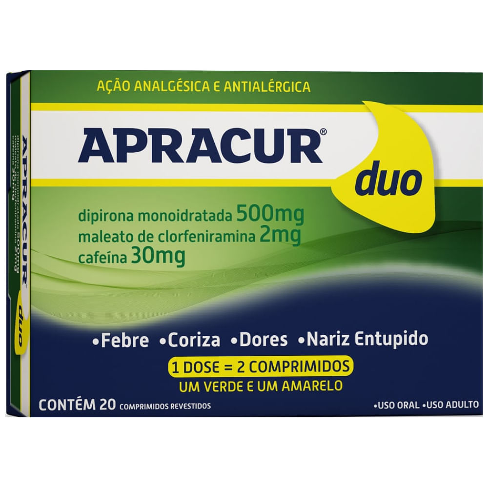 Apracur Duo 500mg + 2mg + 30mg 20 Comprimidos