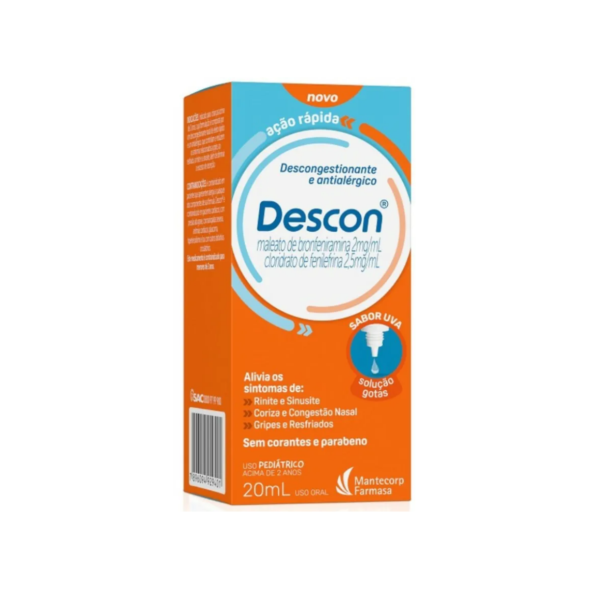 Descon Solução Oral Sabor Uva Mantecorp 2mg/mL + 2,5mg/mL 20ml