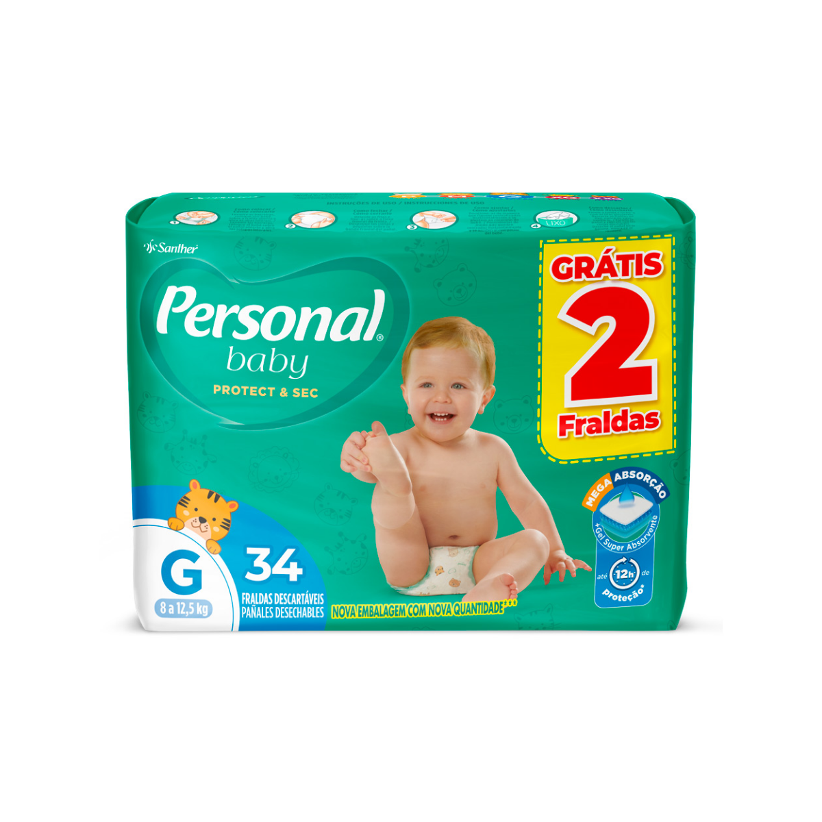 Fralda Personal Baby Protect&Sec G - 34 Unidades