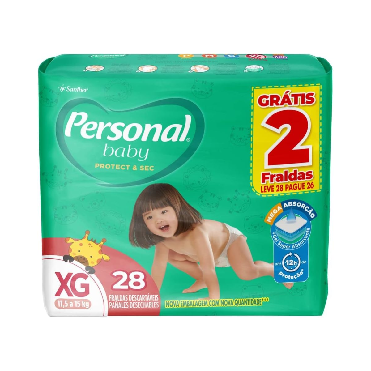 Fralda Personal Baby Protect E Sec XG Santher 11,5-15Kg 28 Unidades