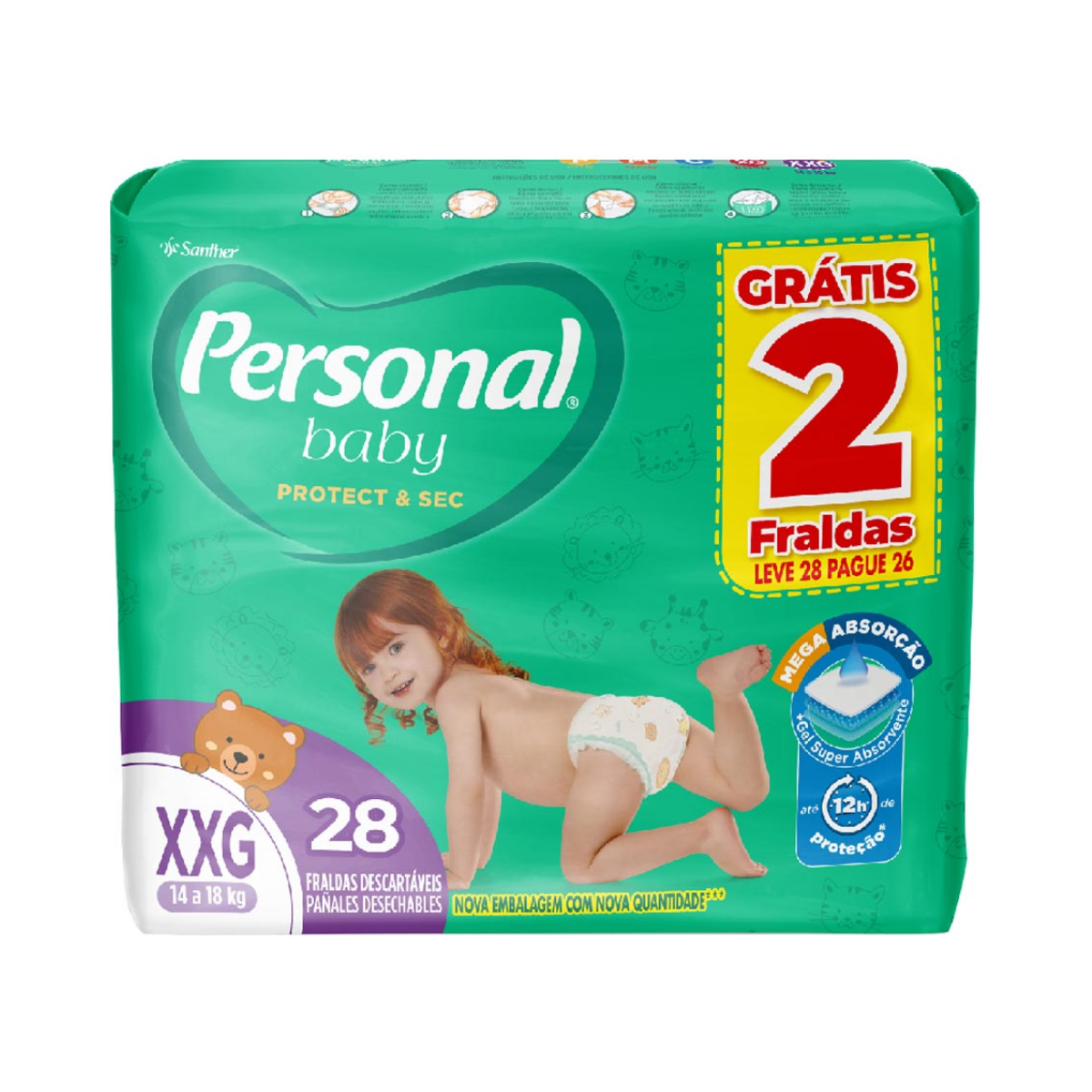 Fralda Descartavel Baby Protect & Sec Personal XXG 14-18Kg 28 Unidades