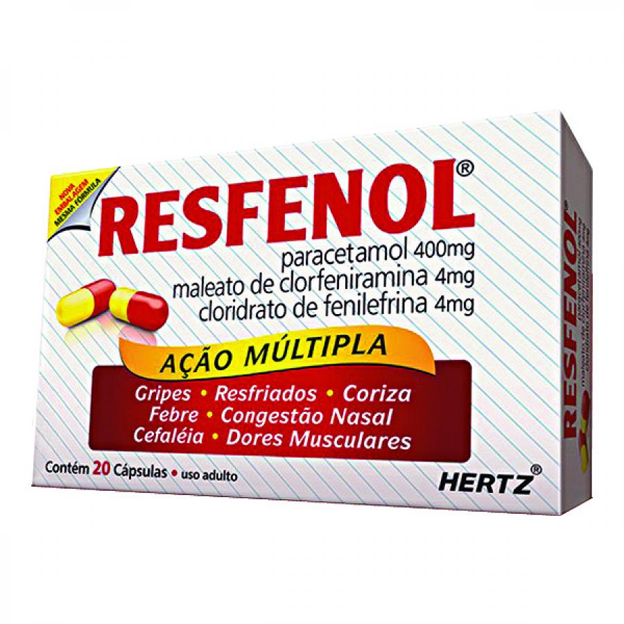 Resfenol 400mg + 4mg + 4mg, caixa com 20 capsulas