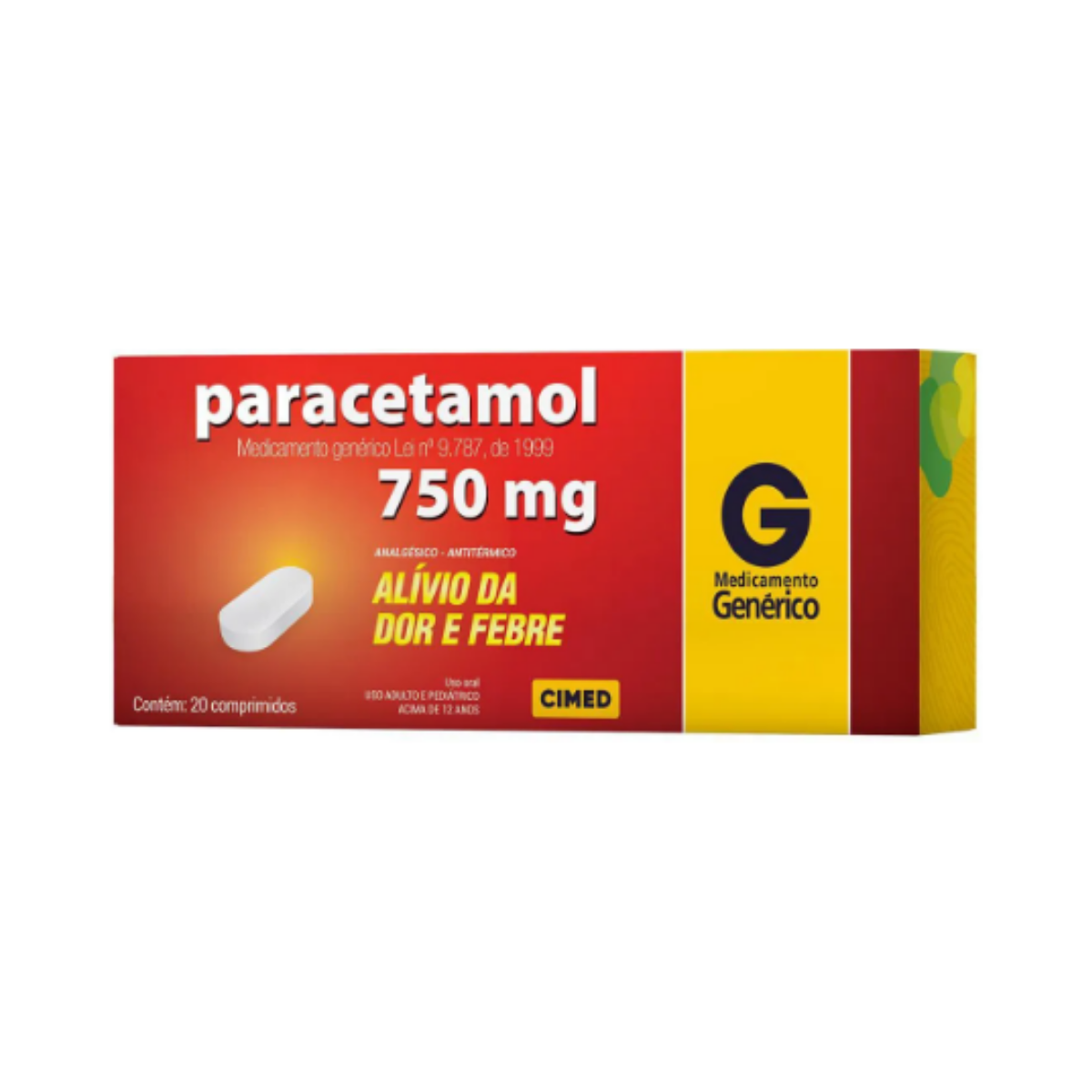 Paracetamol Cimed 750mg 20 Comprimidos