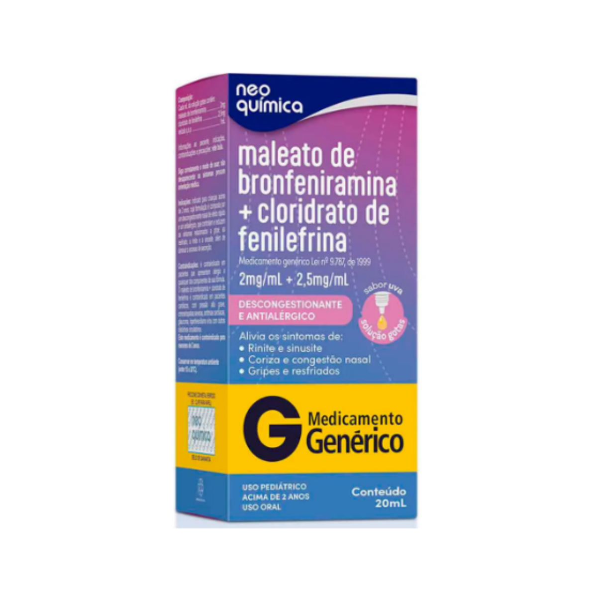 Maleato De Bronfeniramina + Cloridrato De Fenilefrina Solucao Oral Neo Quimica 2mg/mL + 2,5mg/mL 20ml