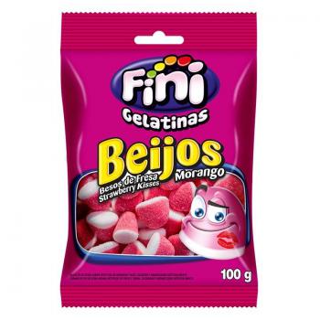 Bala de Gelatina Fini Beijos Sabor Morango 100g