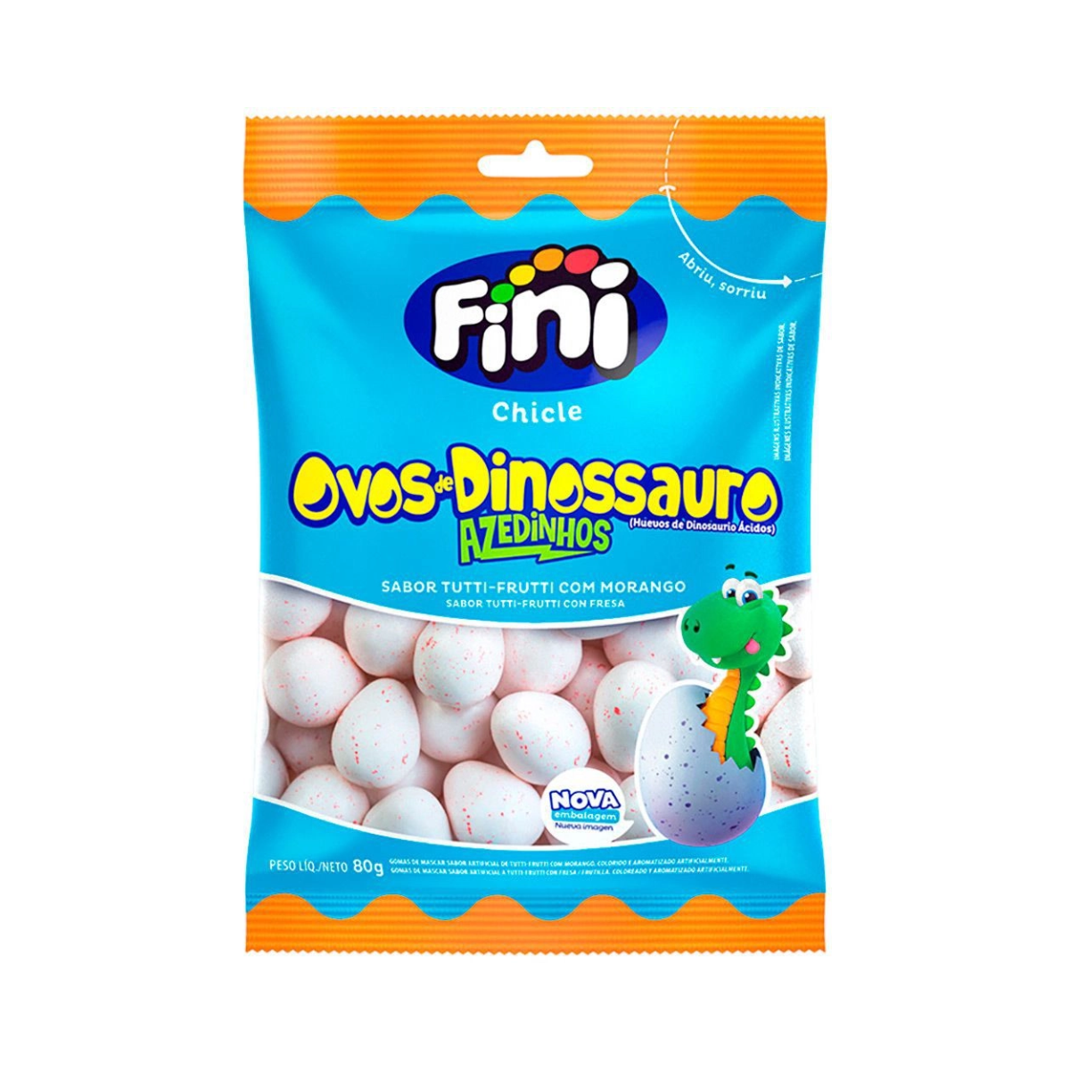 Goma De Mascar Tutti Frutti Com Morango Ovos De Dinossauro Fini 80g