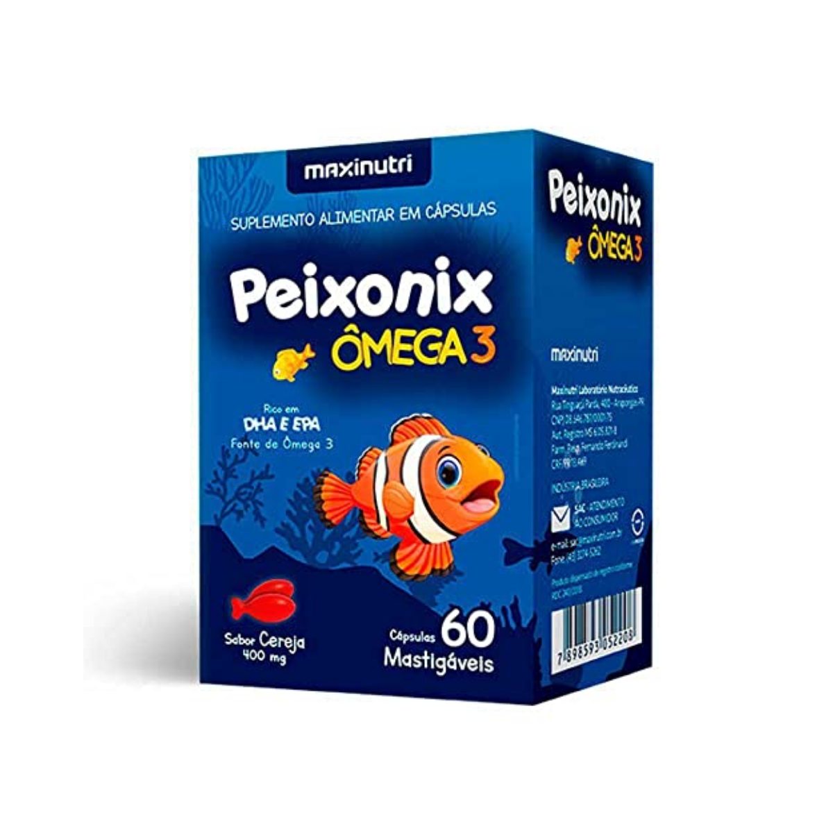 Omega 3 Infantil Mastigavel Sabor Cereja Peixonix 60 Caps Maxinutri