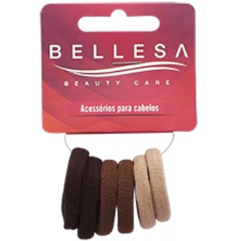 Elastico de Cabelo Bellesa G, marrom com 6 unidades