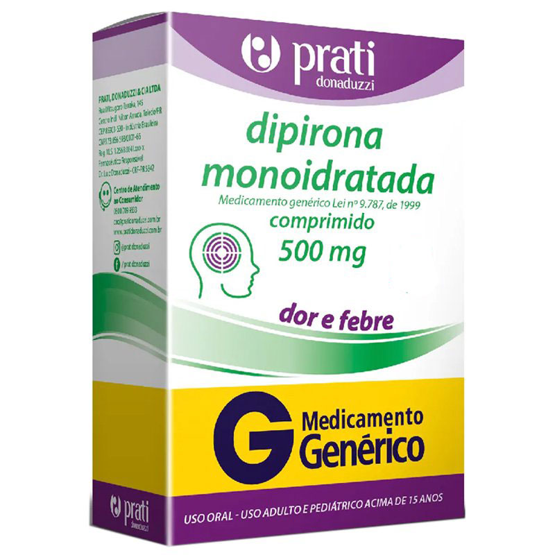 Dipirona Monoidratada Comprimido 500mg 20 Comprimidos