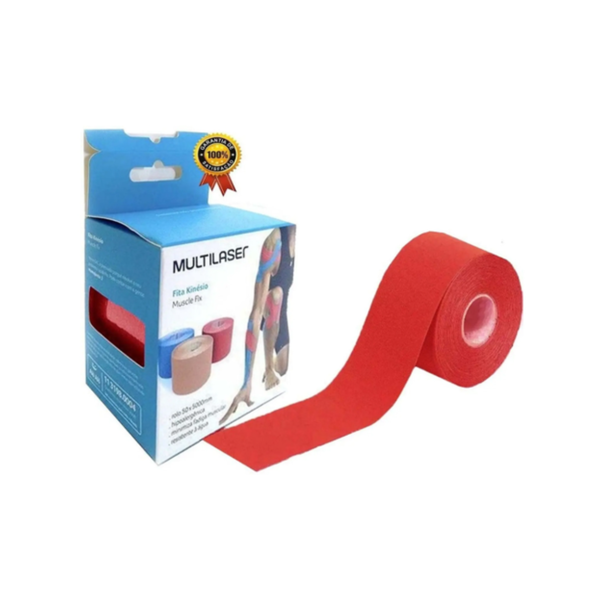 Fita Kinesio Muscle Fix Rolo Cor Vermelho 5X500Cm Multilaser